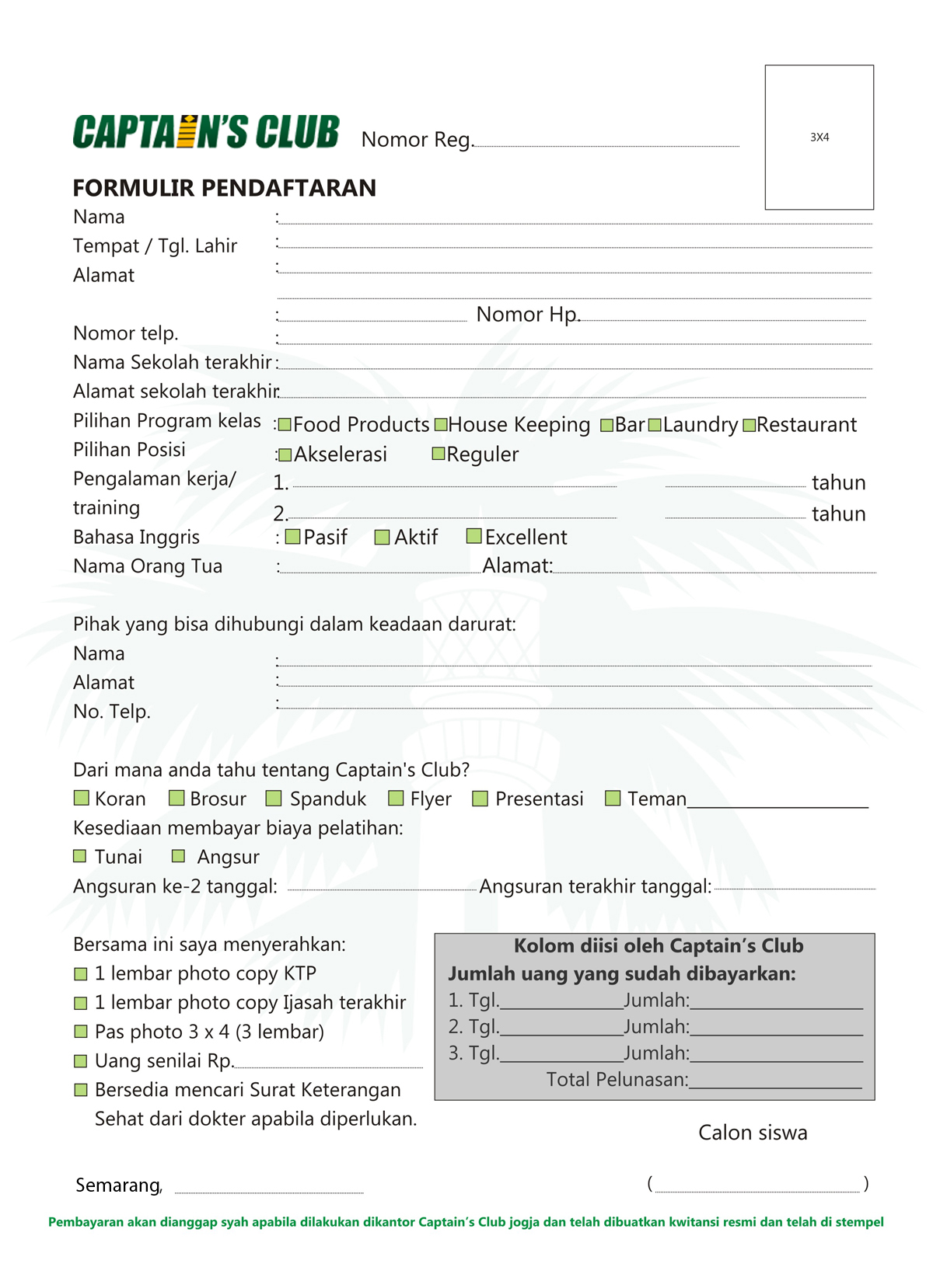 Form Pendaftaran Semarang Sekolah Kapal Pesiar Yogyakarta